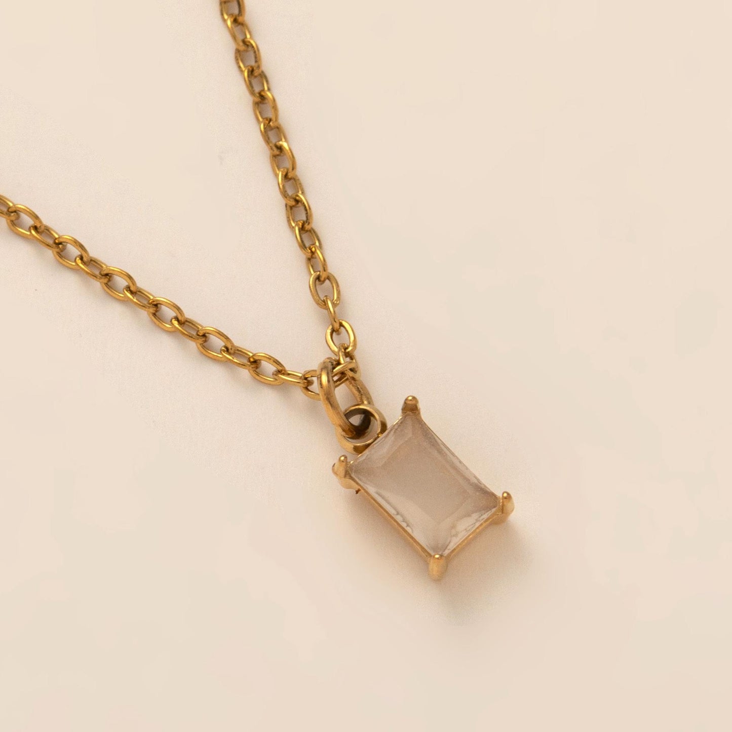 Titanium Steel Necklace Rectangular December Birthstone Pendant Colorful Zircon Clavicle Chain for Women Titanium Steel Plated with 18K Gold Color Retention