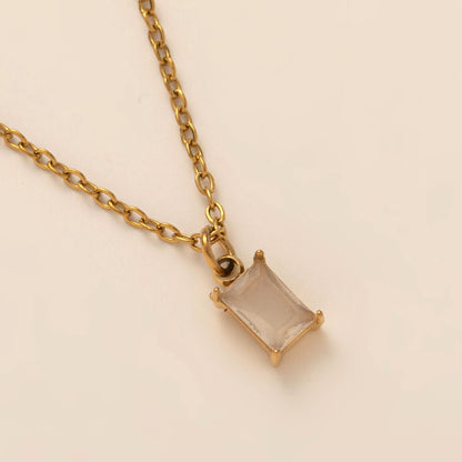 Titanium Steel Necklace Rectangular December Birthstone Pendant Colorful Zircon Clavicle Chain for Women Titanium Steel Plated with 18K Gold Color Retention