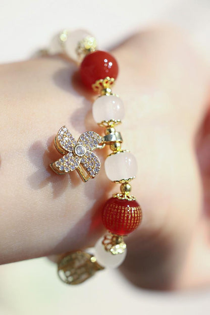 Wealth and Peace Windmill Lock Stress Relief Glass Old Xing Bucket Bead Bracelet Glass Bead Bracelet for Friends
