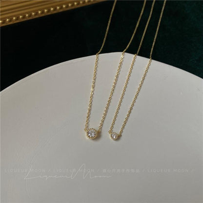Single Mini Moissanite Sparkling Diamond Sterling Silver Necklace Simple Layered European and American Style Short Exquisite Collarbone Chain