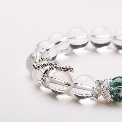 White Crystal Bracelet for Women, Auspicious Snake, Year of the Snake, Zodiac Bracelet, Green Snake, Gift for Best Friend