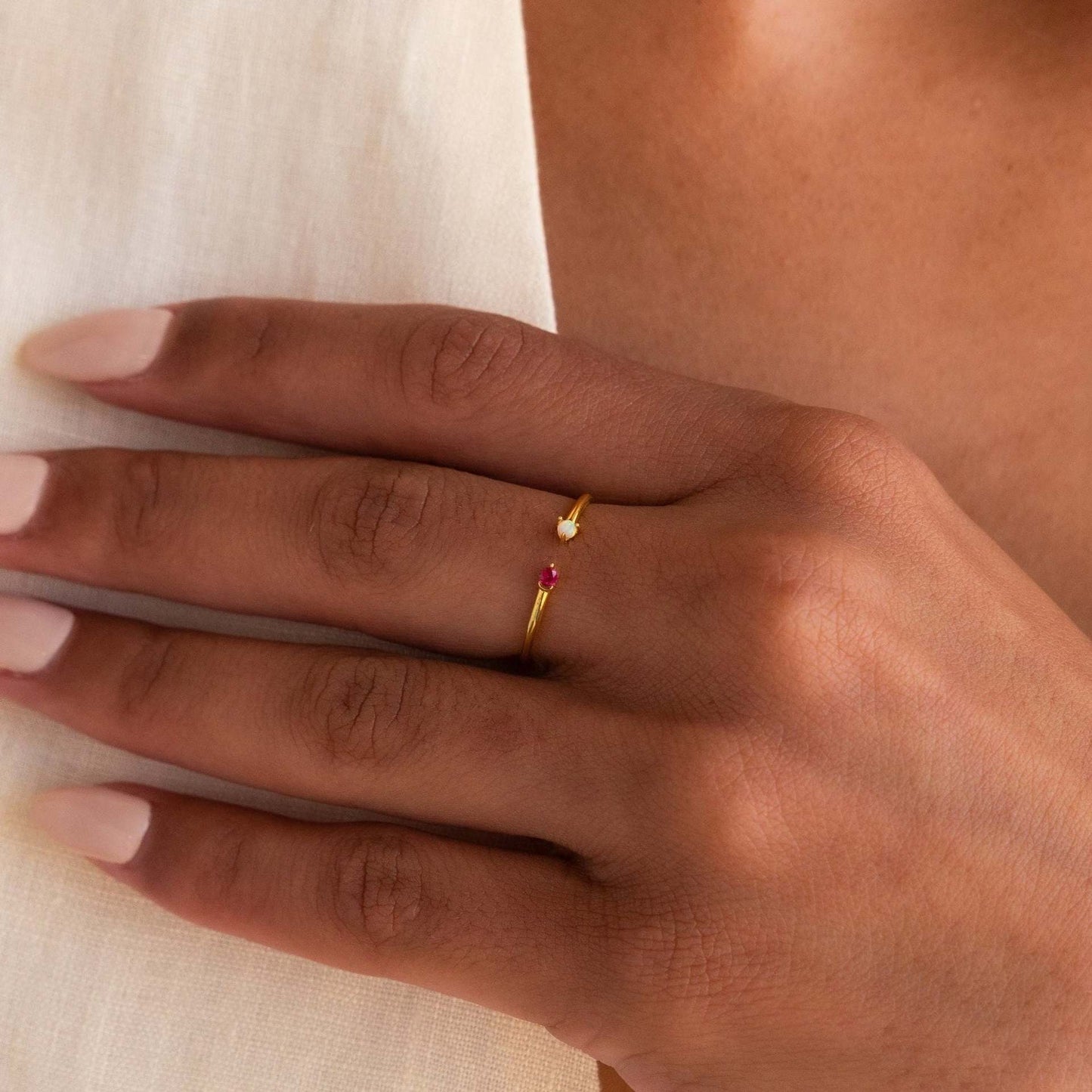 Titanium Steel Color-Retaining Natural Opal Color Zircon December Birthstone Ring Plain Band December Birthstone Plated with 18K Gold