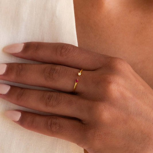 Titanium Steel Color-Retaining Natural Opal Color Zircon December Birthstone Ring Plain Band December Birthstone Plated with 18K Gold