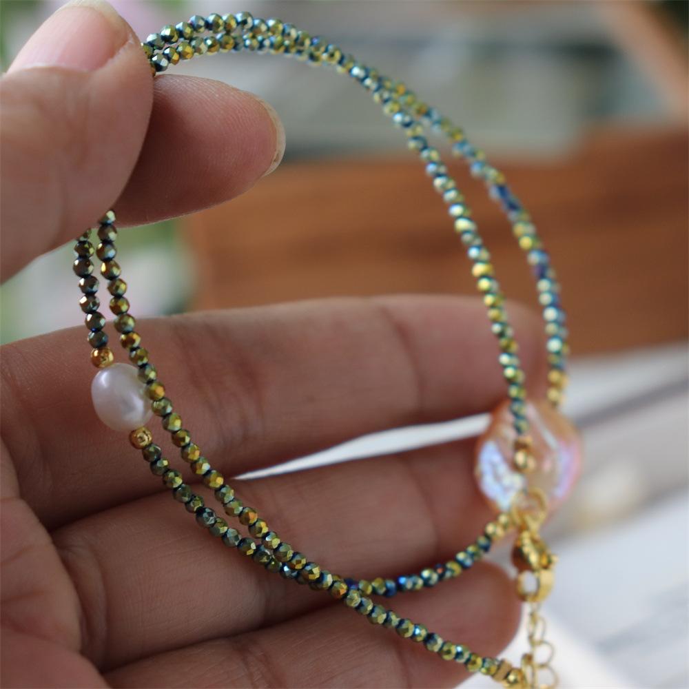 Design Simple Natural Lapis Lazuli Malachite Freshwater Petal Pearl Necklace Ultra-fine Layered Collarbone Chain Necklace
