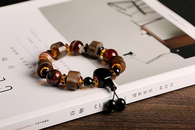 Original Natural Silk Wrapped Old Agate Bracelet Domineering Single Circle Men's Abacus Bead Bracelet Ethnic Style Gift Jewelry