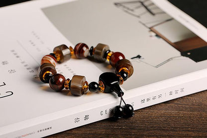 Original Natural Silk Wrapped Old Agate Bracelet Domineering Single Circle Men's Abacus Bead Bracelet Ethnic Style Gift Jewelry