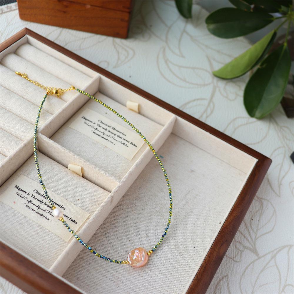 Design Simple Natural Lapis Lazuli Malachite Freshwater Petal Pearl Necklace Ultra-fine Layered Collarbone Chain Necklace