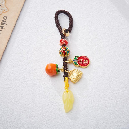 Temple Cultural Creative Keychain One Leaf Brings Wealth Second Generation Amber Leaf Design Keychain Gift
