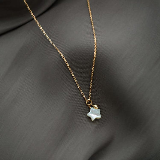 Polaris S925 Silver Plated 18K Gold Iridescent White Mother-of-Pearl Simple Aesthetic Style Ins Internet Celebrity Collarbone Pure Silver Necklace
