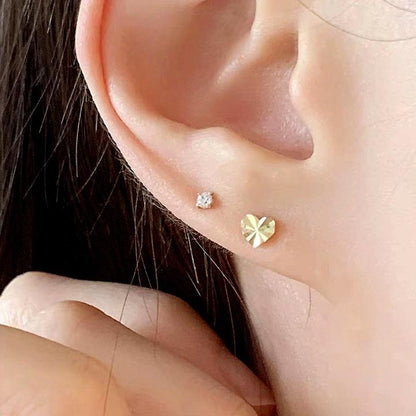 S925 Silver Plated 14K Gold Earrings Carved Shiny Versatile Minimalist Mini Heart Earrings 2024 New Model