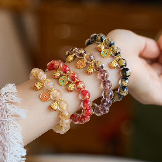 Buddha Head Incense Ash Glaze Bracelet Colorful Glaze Gold Swallowing Beast Auspicious Incense Ash Porcelain Palace Bracelet