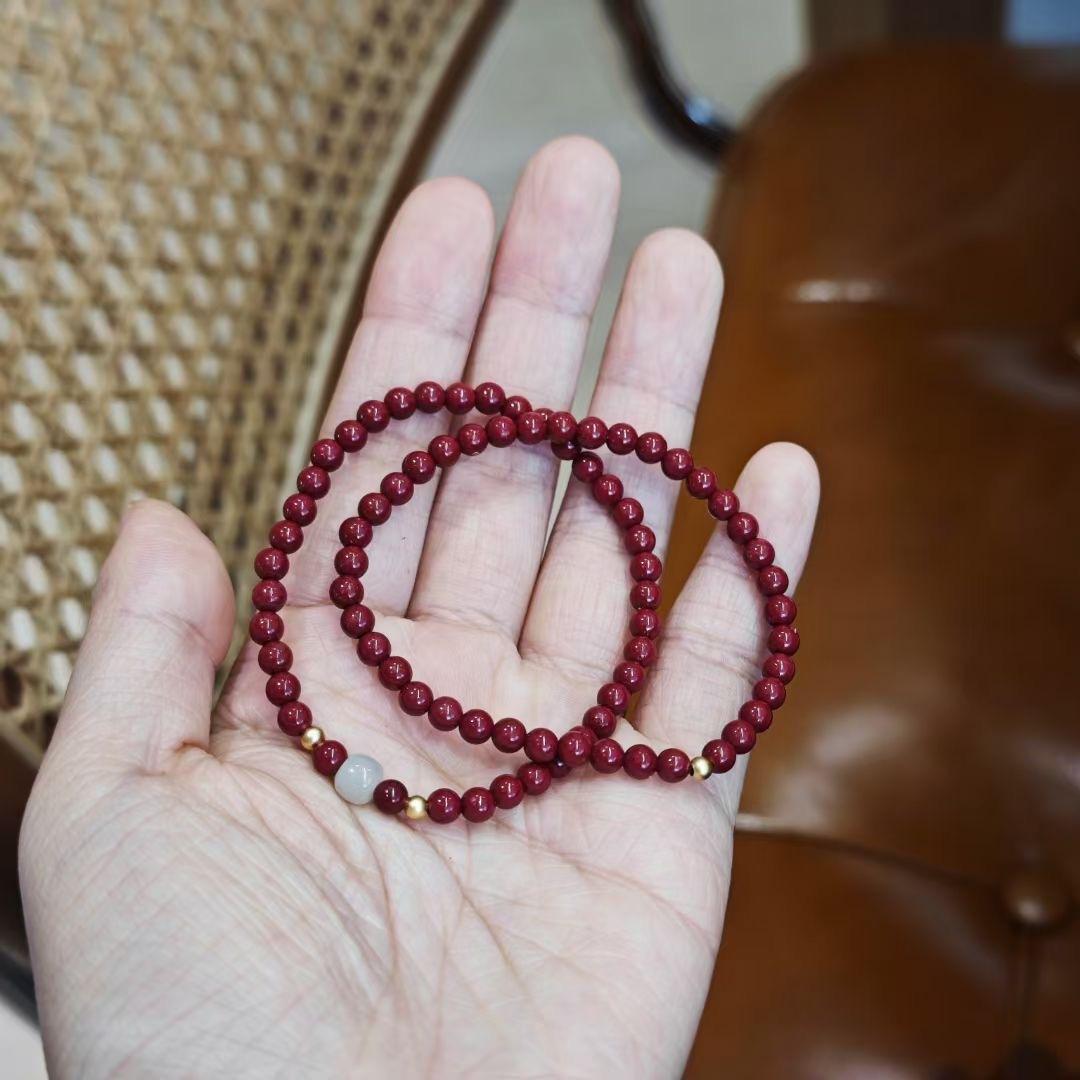 Xiangxi Natural Cinnabar Bracelet S925 Silver Hetian Jade Single Circle Bracelet Zodiac Year Cinnabar Gift