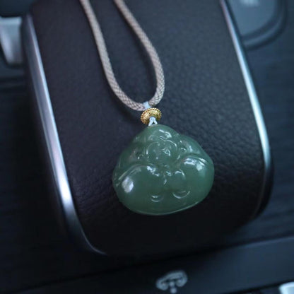 Natural Hetian Jade Hugging Buddha Pendant Necklace Couple Style Jade Pendant Exquisite Carving Braided Cord