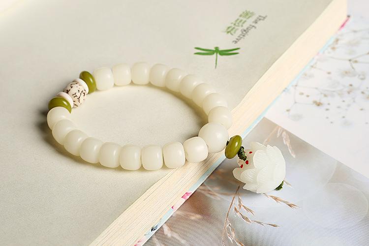 Hainan White Jade Bodhi Single Circle 8*10mm Bracelet Couple Style Buddhist Bead Bracelet Jewelry