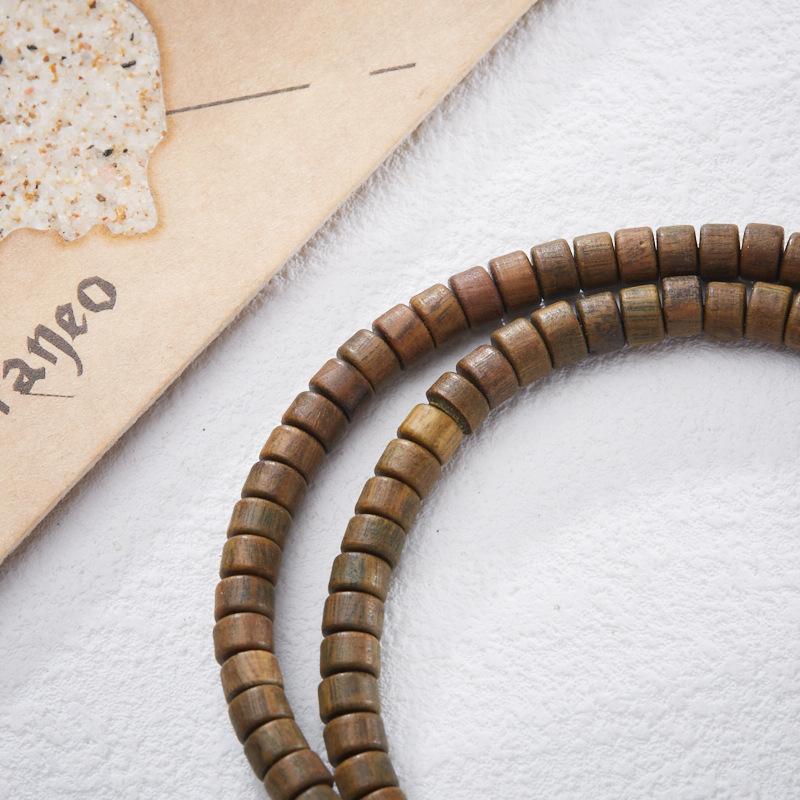 Natural Green Sandalwood Bracelet Bamboo Knot Abacus Beads Straight Cut Green Sandalwood Double Circle Bracelet Small Beads DIY Cultural Play Bracelet