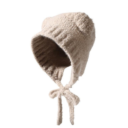 Autumn and Winter Cute Bear Parent-Child Knitted Hat Warm Ear Protection Wool Hat Korean Version Fluffy Cold-Proof Outdoor Hat