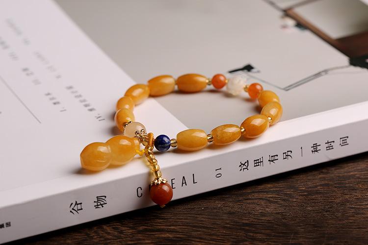 Gold Silk Jade Bracelet Wholesale Drum Beads Pumpkin Beads Gourd Ethnic Style Bracelet Yellow Jade Pixiu Bracelet for Women