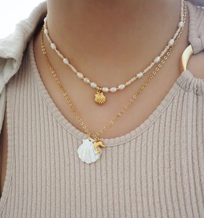 Titanium Steel High Color Retention European and American Beach Starfish Necklace Summer Style Conch Pendant Shell DIY Necklace 18K Gold Plated