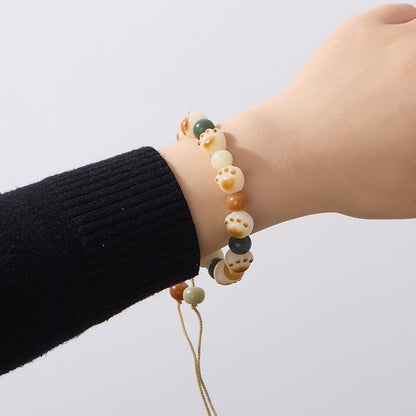Dunhuang Bodhi Cat Paw Bracelet Multi-Treasure Charcoal Burnt Cat White Jade Bodhi Seed Play Bead Bracelet Soft Wrap Around Finger