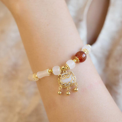 Wealth and Peace Lock Bracelet for Women Cat's Eye Ruyi Lock Red Agate Heart Sutra Glass Bracelet Best Friend Gift