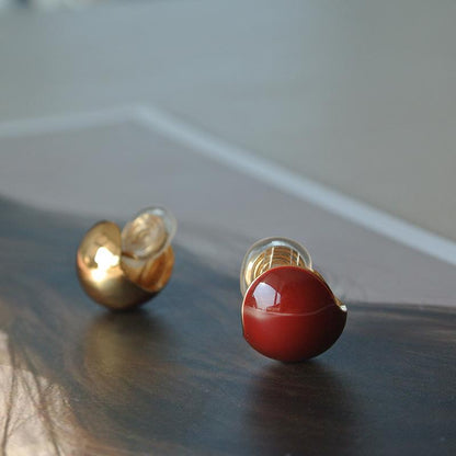 New Red Small Ball Earrings Wrapped Ear Lobe Ear Clips Non-Pierced Female Mosquito Coil Plate Elegant High-End Simple
