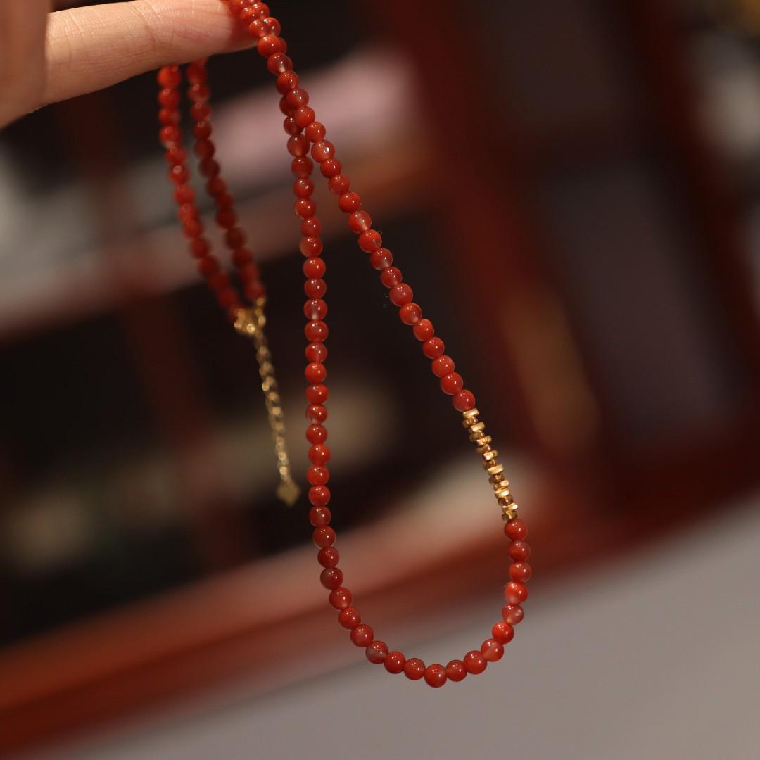 New Chinese Style Natural Sichuan Material 4MM Liangshan South Red Agate Bracelet for Women with Small Beads Cherry Persimmon Red South Red Agate Collection