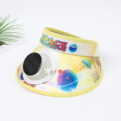 Children's Solar Charging Fan Hat Cartoon Boys and Girls Big Kids Outdoor Summer Sunshade Sun Protection Visor Hat