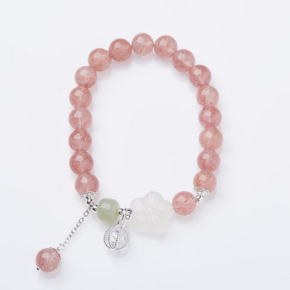 Original Rose Quartz Bracelet for Women Peach Blossom Pink Crystal Bracelet New Chinese Style Ancient Feng Fu Pendant Jewelry