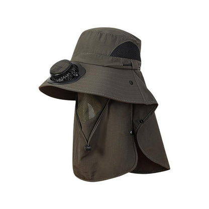 Summer Wide Brim Solar Rechargeable Fan Hat for Adults Outdoor Men and Women Garden Fishing Sunshade Face Protection