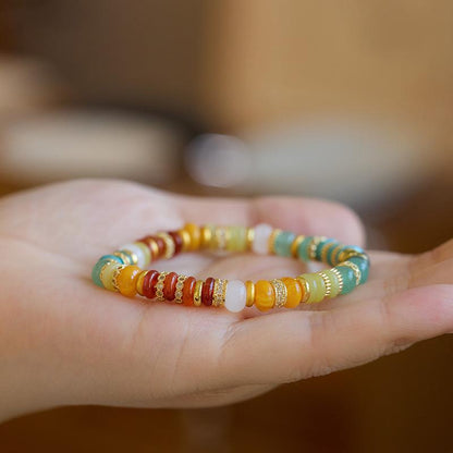 Natural Dopamine Natural Stone Bracelet for Women Rainbow Gold Diamond Multi-Gemstone High-End Texture Friendship Bracelet