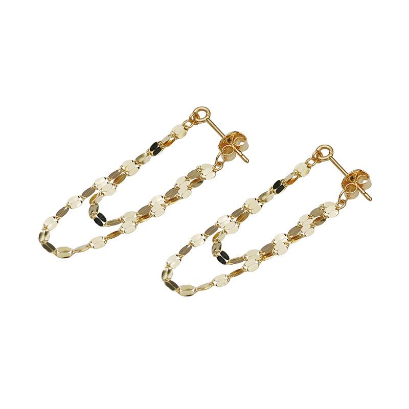 Elegant S925 Silver Gold-Plated Blade Chain Kiss Chain Long and Short Tassel Front and Back Double-Layer Earrings