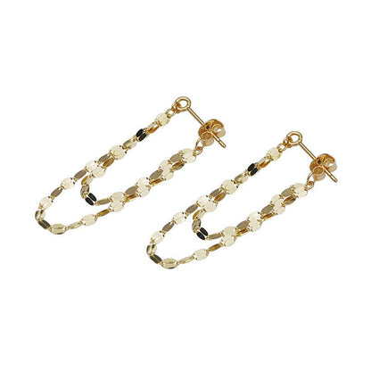Elegant S925 Silver Gold-Plated Blade Chain Kiss Chain Long and Short Tassel Front and Back Double-Layer Earrings