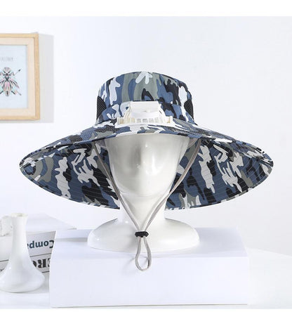 Men's Summer Wide Brim Dual Fan USB Rechargeable Fan Hat Adult Outdoor Sunshade Sun Protection Fishing Work Hat
