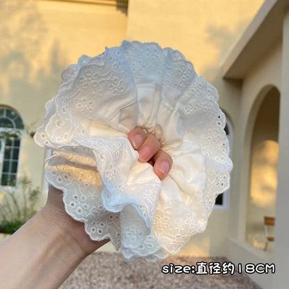 Gray Flower~ Extra Large Lace Scrunchie High-End Feel Large Scrunchie Women's Hair Tie Hair Accessory Korean Hair Ornament
