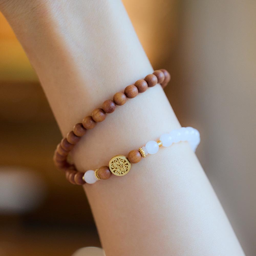 Qingshan Dai Lingyin Milk Fragrance Sandalwood Hetian Running Ring Double Circle Bracelet Ethnic Style Simple Jade Bracelet Couple Style