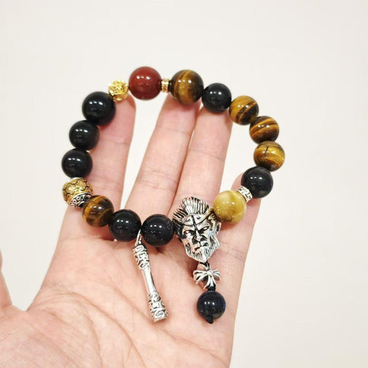 Black Myth Sun Wukong Natural Tiger Eye Stone Bracelet Obsidian Cultural Play Bracelet Personalized Gift for Men