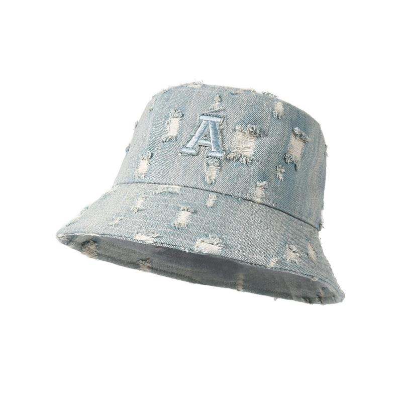Spring Summer Denim Fisherman Hat for Women, Unique Trendy Distressed Sun Hat for Men, Korean Fashion Face-Slimming Bucket Hat