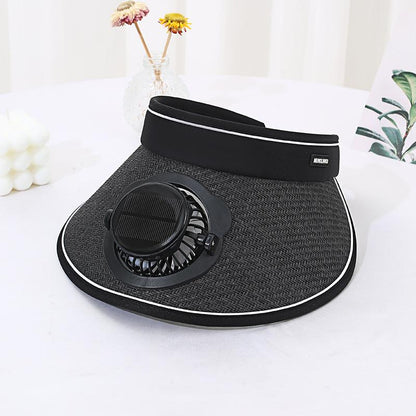 Solar Charging Fan Hat for Girls, Open Weave Wide Brim Hat, Parent-Child Outdoor Sun Hat, Sun Protection, Travel, Adult Style