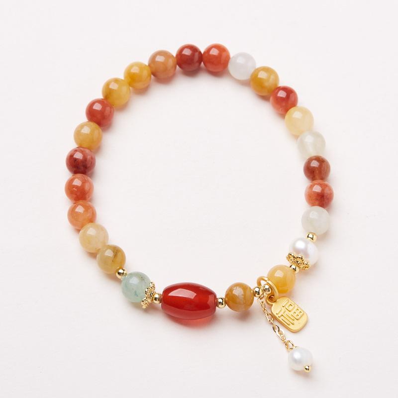 Natural Xinjiang Golden Silk Jade Bracelet for Women with Pearl Tassels, New Chinese Style, High-End Jade Bracelet, Best Friend Gift