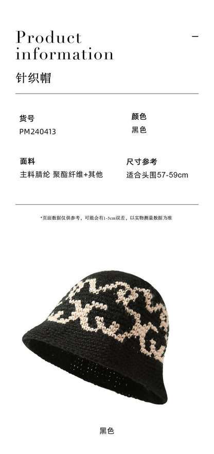 Autumn Winter Versatile Knitted Fisherman Hat for Women Korean Style Ins Fashion Warm Woolen Bucket Hat Retro Artistic Bucket Hat