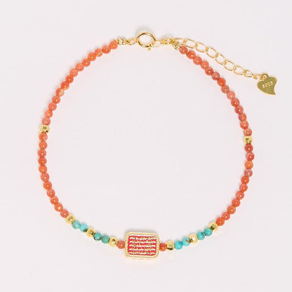 New Chinese Style 2025 Year of the Snake Xiaomi Bead Bracelet for Women, Auspicious South Red Agate Five-Strand Bracelet for Snake Zodiac Year
