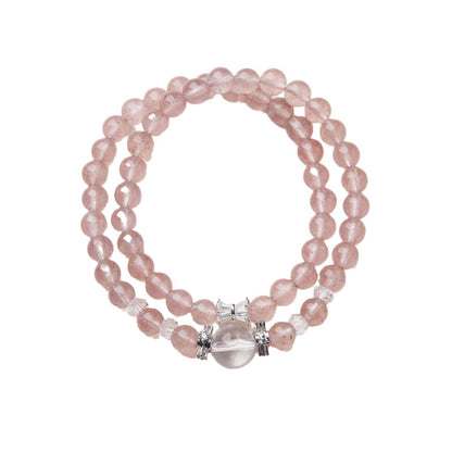 Strawberry Crystal Bracelet for Women, Slim Waist White Crystal Double Circle Bracelet, High-end Crystal