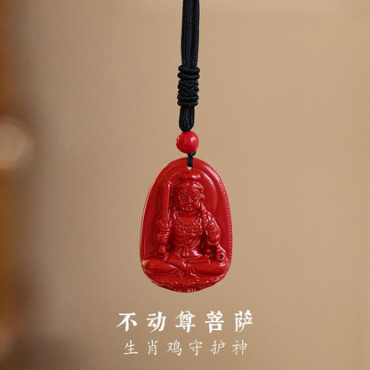 Natural Native Cinnabar Emperor Sandstone Zodiac Year Patron Saint Pendant Guanyin Was Born Buddha Necklace