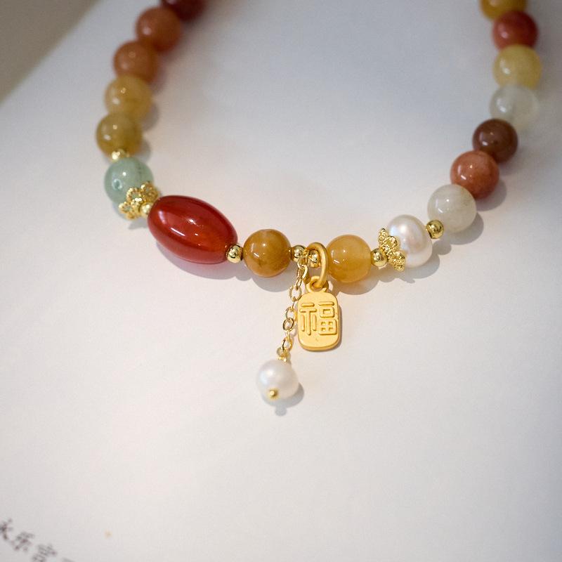 Natural Xinjiang Golden Silk Jade Bracelet for Women with Pearl Tassels, New Chinese Style, High-End Jade Bracelet, Best Friend Gift