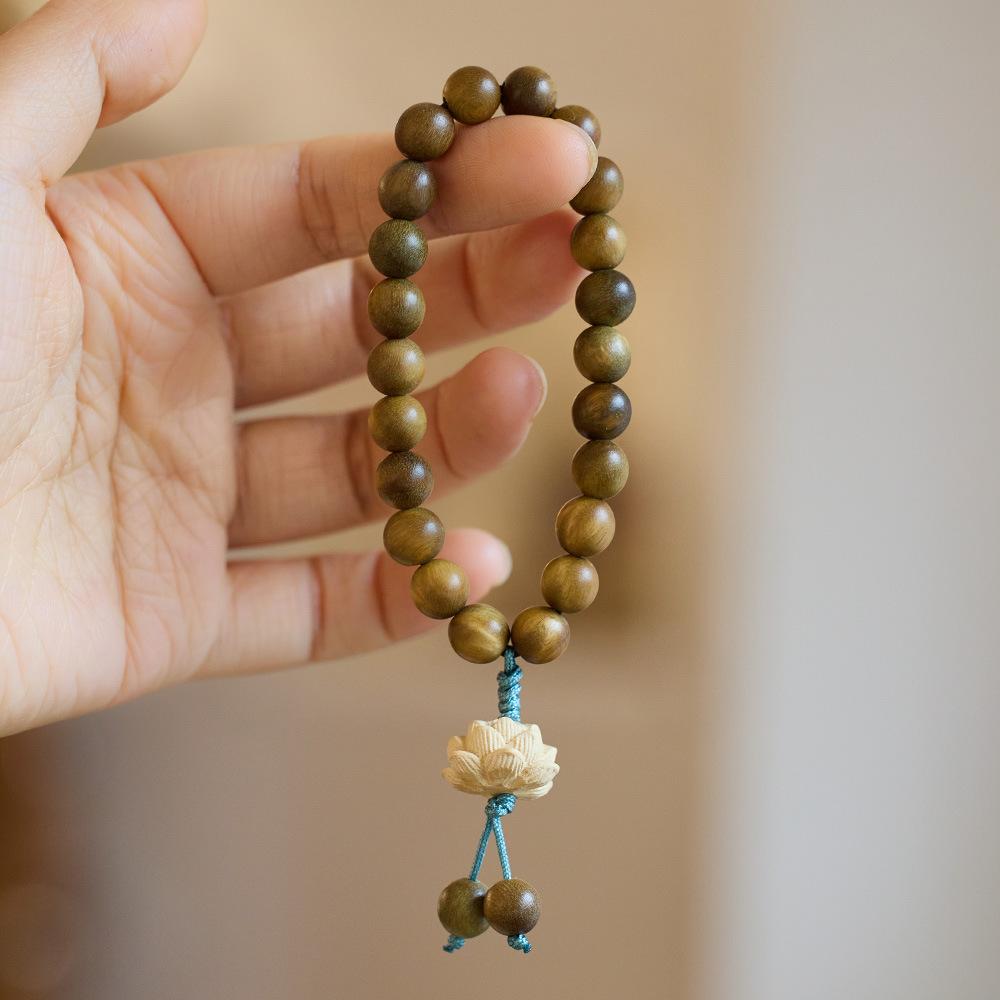 Original Green Sandalwood Bracelet for Female Students, Soft on Fingers, Men's Cultural Play, Buddhist Beads, Sandalwood, Lotus Flower Bracelet, Peripheral Accessories