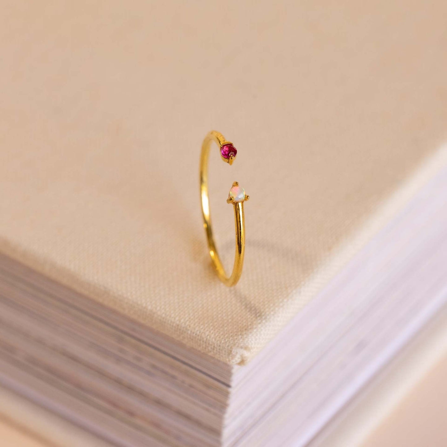 Titanium Steel Color-Retaining Natural Opal Color Zircon December Birthstone Ring Plain Band December Birthstone Plated with 18K Gold