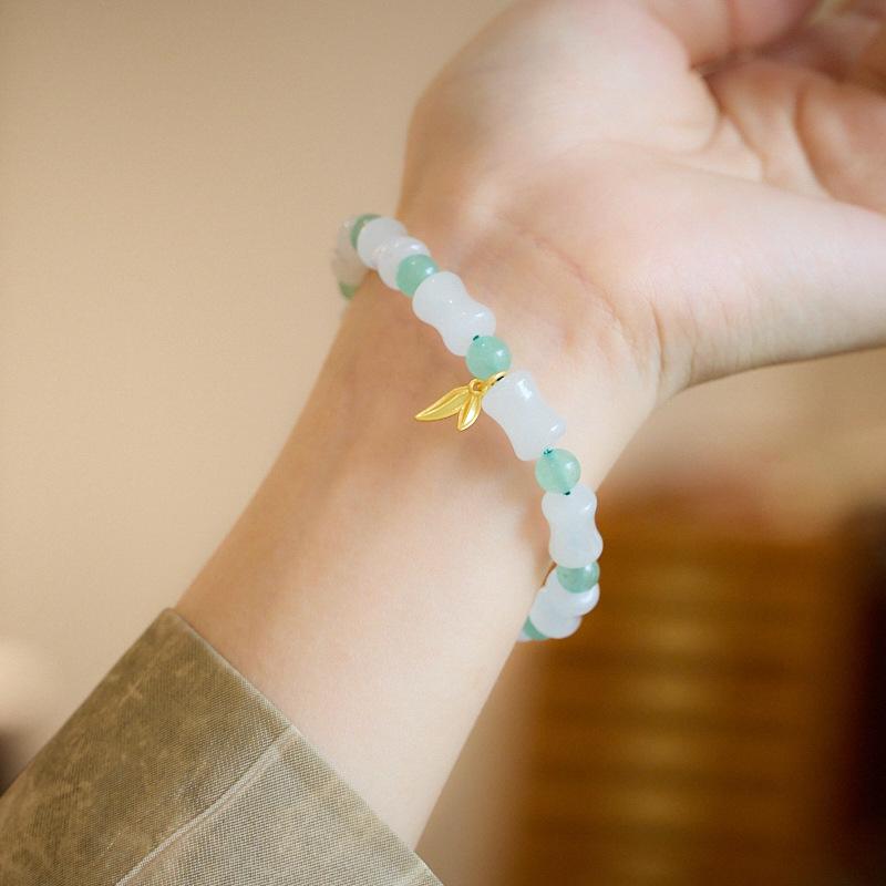 Natural Tianshan Green Bamboo Knot Bracelet Bamboo Knot Wealthy Endless Gold Silk Jade High-end Bracelet Gift for Best Friend