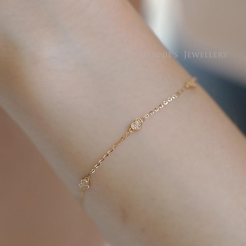 S925 Sterling Silver Gold-Plated Bracelet Hollow Smooth Heart Simple Elegant Petite Bracelet for Women