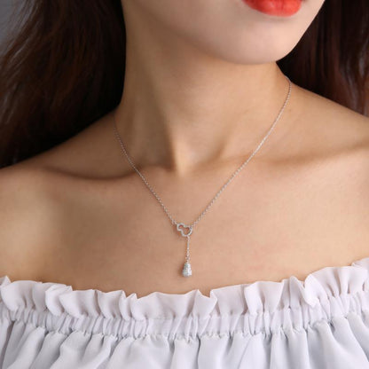 Niche Tassel Inlaid Diamond Gourd National Style S925 Sterling Silver Necklace for Women High-end Non-fading Hollow Small Gourd Jewelry