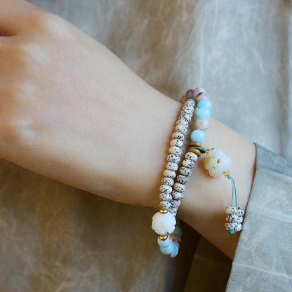 New Chinese Style Natural Shoushan Stone Bracelet Star Moon Bodhi Charcoal Burnt Little Cat Double Circle Cultural Play Bracelet Buddhist Beads Prayer Beads